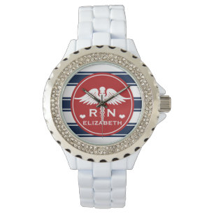 Röd och för marinrandCaduceus för RN sjuksköte Armbandsur