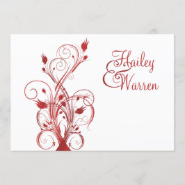 Röd och för vit blom- Monogrammed inbjudan