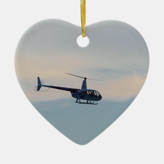 Röd och för vit R44 helikopter Julgransprydnad Keramik (Framsidan)