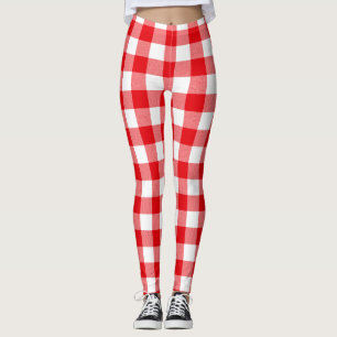 Röd och för vitbuffelkontroll mönster leggings