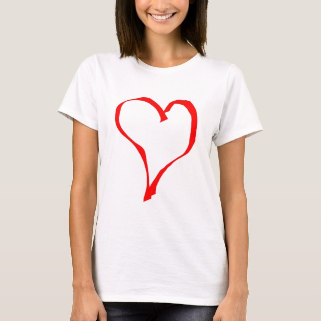 Röd och för vitkärlekhjärta design t shirt (Framsida)