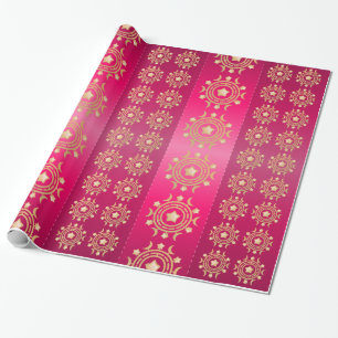Röd och Fuchsia Rand med Guld Måne och stjärnor Presentpapper