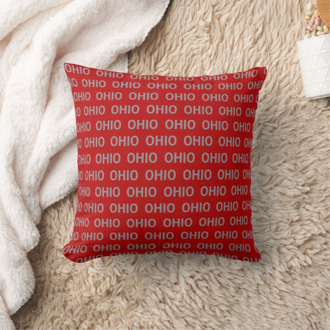 Röd och grå Ohio Kudde (Filt)