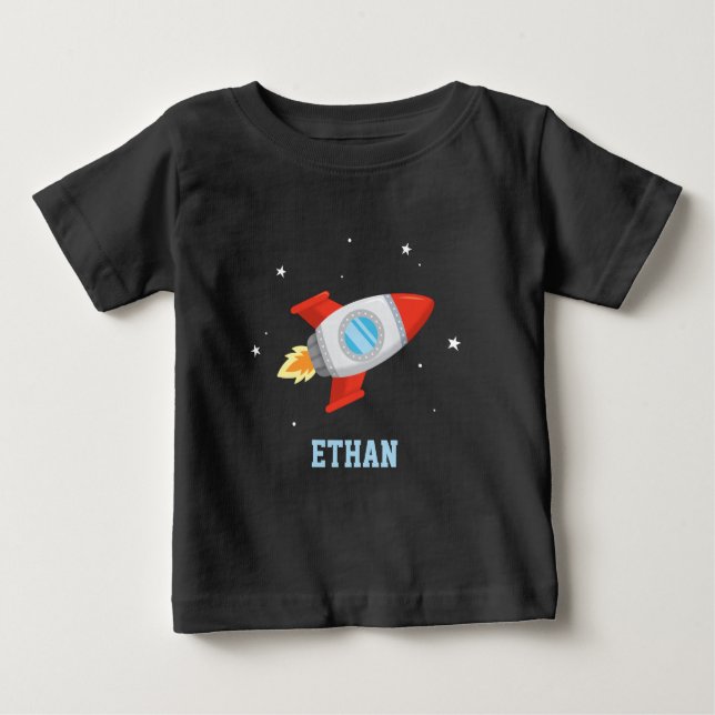 Röd och grå raket i yttre rymden t shirt (Framsida)