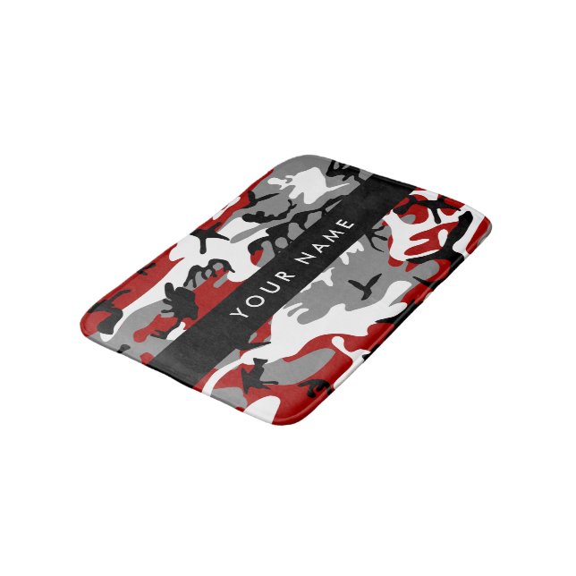 Röd och Grått Camouflage Ditt namn anpassar sig Badrumsmatta (Vinklad)