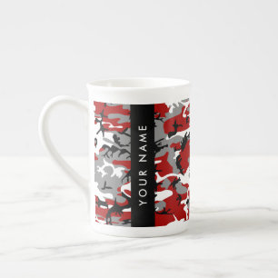 Röd och Grått Camouflage Ditt namn anpassar sig Benporslin Mugg