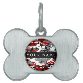 Röd och Grått Camouflage Ditt namn anpassar sig ID-bricka Husdjur