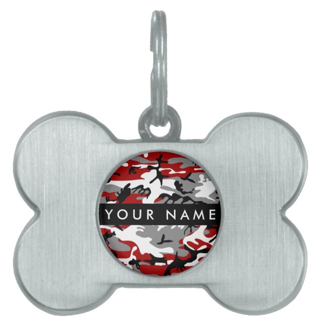 Röd och Grått Camouflage Ditt namn anpassar sig ID-bricka Husdjur (Framsidan)