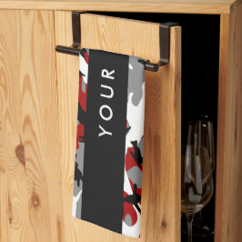 Röd och Grått Camouflage Ditt namn anpassar sig Kökshandduk