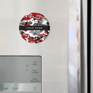 Röd och Grått Camouflage Ditt namn anpassar sig Magnet