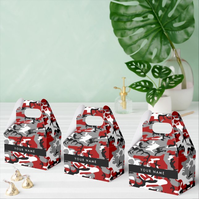 Röd och Grått Camouflage Ditt namn anpassar sig Presentaskar (Multipel)