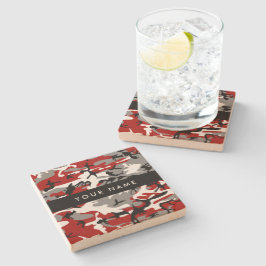 Röd och Grått Camouflage Ditt namn anpassar sig Stenunderlägg