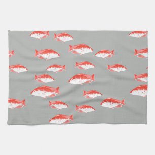 Röd och grått-fisk kökshandduk