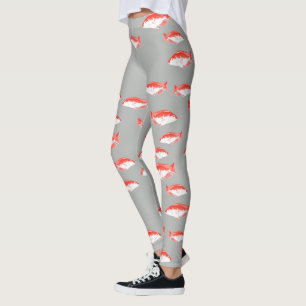 Röd och grått-fisk leggings