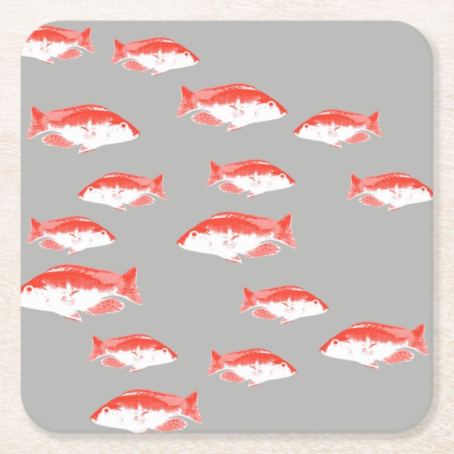 Röd och grått-fisk underlägg papper kvadrat (Framsidan)