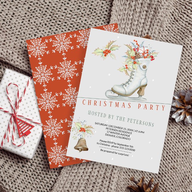 Röd och Grått | Ice Skate och Gifts jul Party Inbjudningar (Skapare uppladdad)