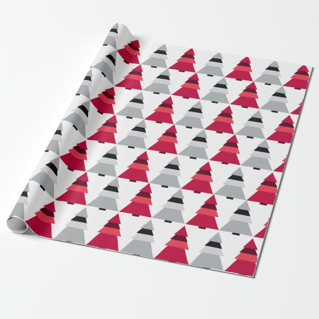 Röd och Grått Julgranar Gift Wrapping Papper Presentpapper (Utrullad)