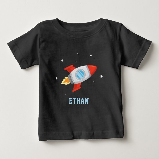 Röd och Grått Rocket i Rymden T Shirt (Framsida)