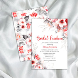 Röd och Grått Watercolor Flowers Möhippa Luncheon Inbjudningar