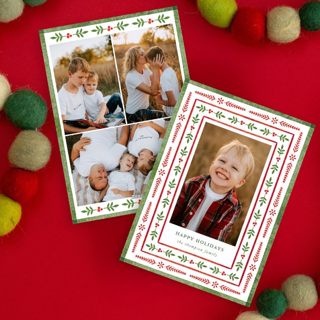 Röd och Grön 4 foto folk vattenfärg glad Julkort (Skapare uppladdad)