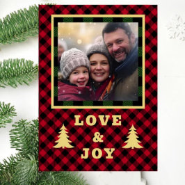 Röd och Grön Buffalo-ruta Anpassad Foto Kärlek Glä Helgkort