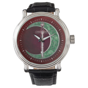 Röd och grön Celtic måne Armbandsur