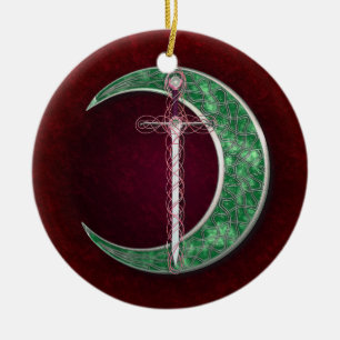 Röd och grön Celtic måne Julgransprydnad Keramik