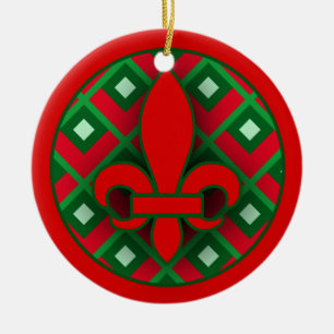 Röd och grön Fleur de Lis Jul prydnad Julgransprydnad Keramik