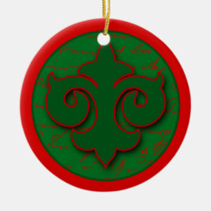 Röd och grön Fleur de Lis Semestra prydnad Julgransprydnad Keramik