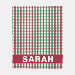 Röd och grön Gingham med anpassat namn Fleecefilt