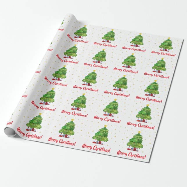 Röd och grön Glad julgran presentpapper (Utrullad)