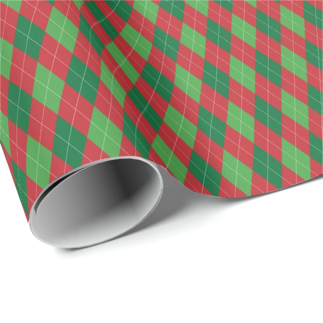 Röd och grön jul argyle inslagspapper presentpapper (Rullad Hörn)