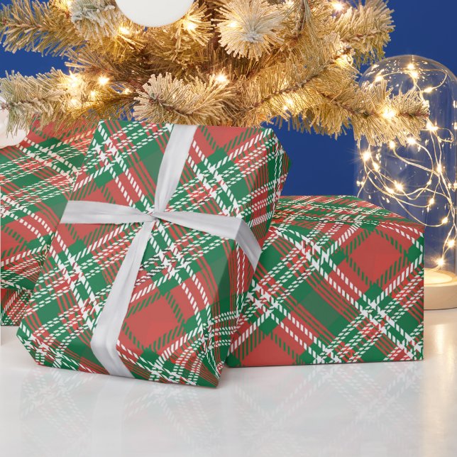 Röd och grön jul tartan karamellmönster  presentpapper (Helgdagar)