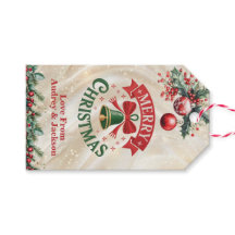 Röd och grön julgran julklappsetikett