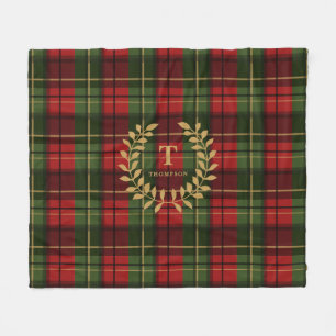 Röd Och Grön Karo Med Skräddarsydd Monogram Krans Fleecefilt