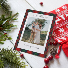 Röd och grön karorad familjefoto julkort