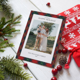 Röd och grön karorad familjefoto julkort