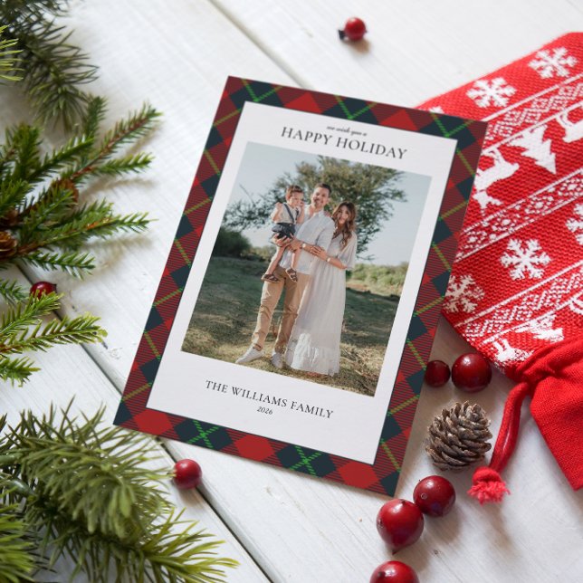 Röd och grön karorad familjefoto julkort (Skapare uppladdad)