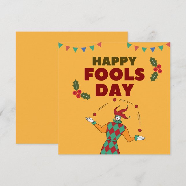 Röd och grön keramisk clown som jonglerar  julkort (Fram/baksida)