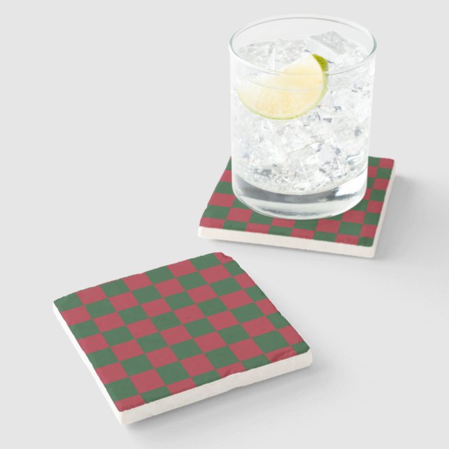 Röd och grön klassisk jul schackbräde tryck stenunderlägg (Sidan)