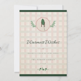 Röd och grön lagerkrans monogram julkort