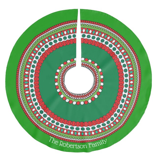 Röd och grön Mandela julduk Julgransmatta Borstad Polyester (Framsidan)