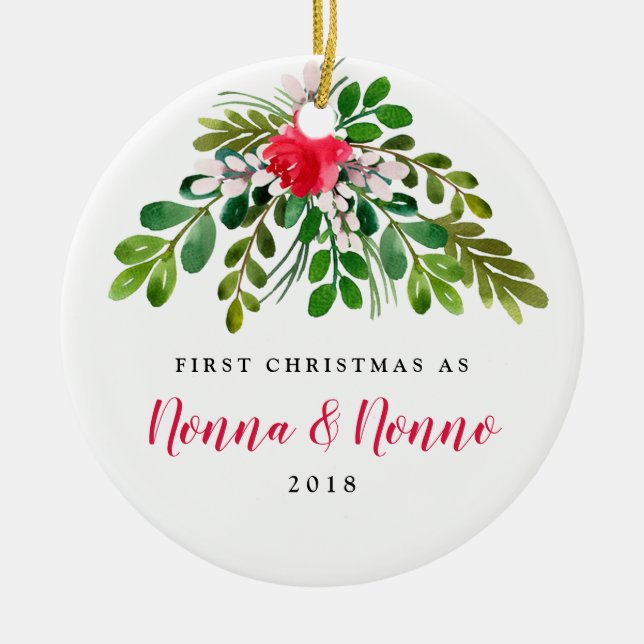 Röd och grön Mistletoe nya Nonna nya Nonno Julgransprydnad Keramik (Framsidan)