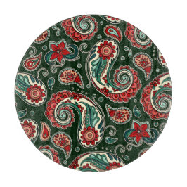 Röd och grön paisley rund skärbräda
