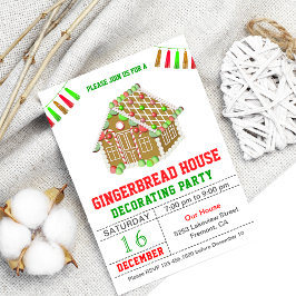 Röd och Grön Pepparkakshus Dekoration Fest Inbjudningar