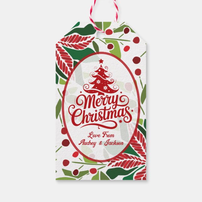 Röd och Grön Poinsettia Presentkort Presentetikett (Baksidan)