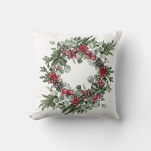 Röd och Grön Poinsettia Tallkottar Ständigt Grön Kudde