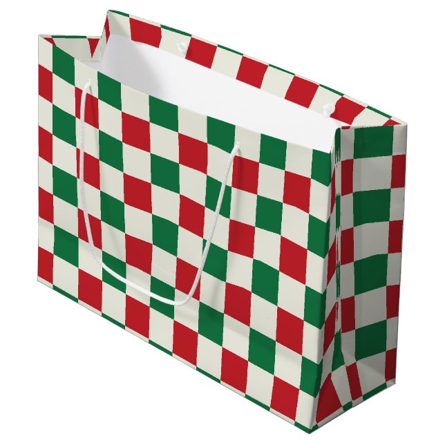 Röd och grön retro julcheckmönster (Framsidan Vinklad)