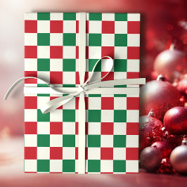 Röd och grön retro julcheckmönster presentpapper
