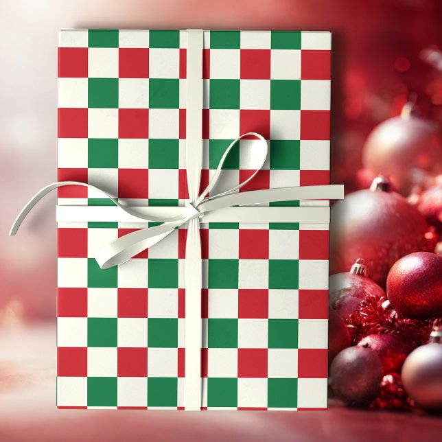 Röd och grön retro julcheckmönster presentpapper (Skapare uppladdad)